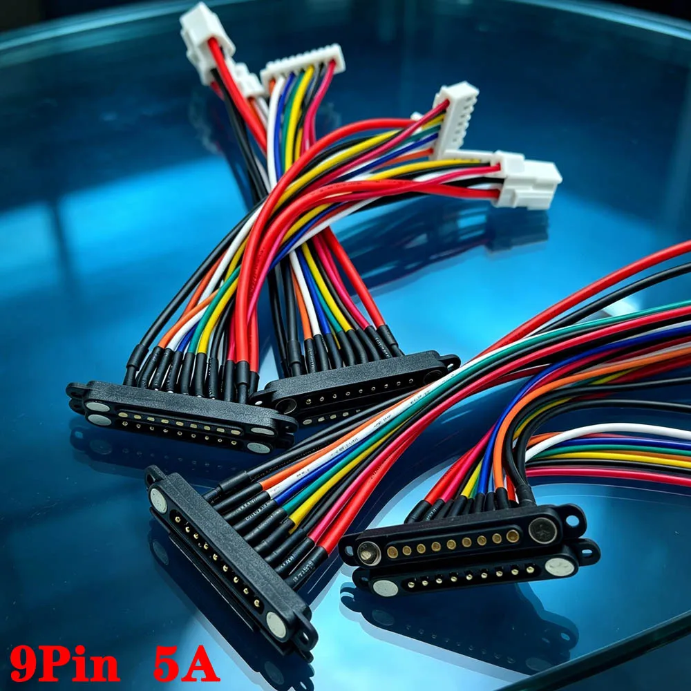 9Pin 5A DC Magnetic Pogo Pin Connector Plug With Ears Spacing 4.0 2.54mm Male Female Magnetic Extension Cable For RC Car DIY ﻿