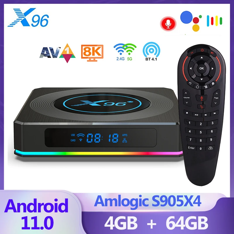 X96 X4 Smart TV Box Amlogic S905X4 Android 11 2.4/5G Dual Wifi 4G 32G 64G Support AV1 BT HD 4K 8K RGB Light Media Player TVBOX