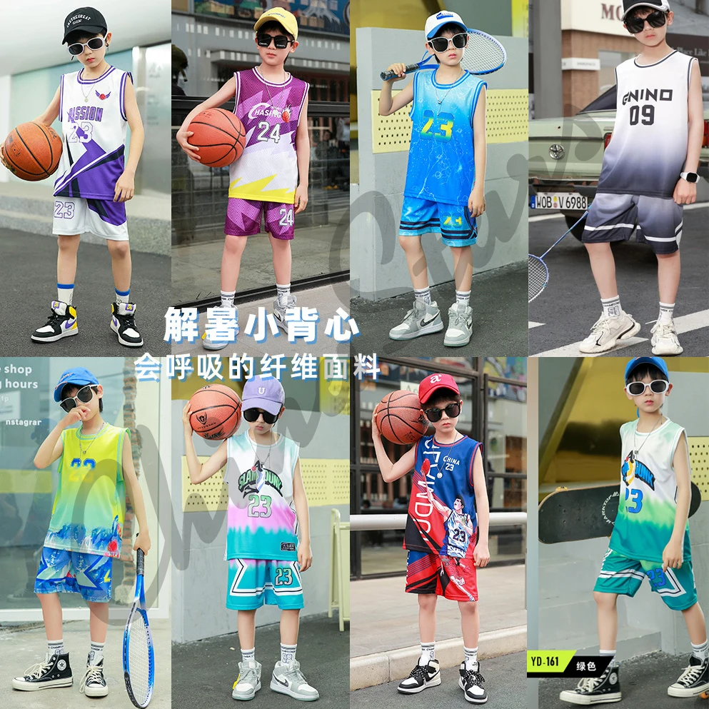 

Children's Basketball Sets Youth Basketball Jerseys + Shorts Polyester Boys Girls Bounce Ball Clothes 23# 24# Kids Sports Kits