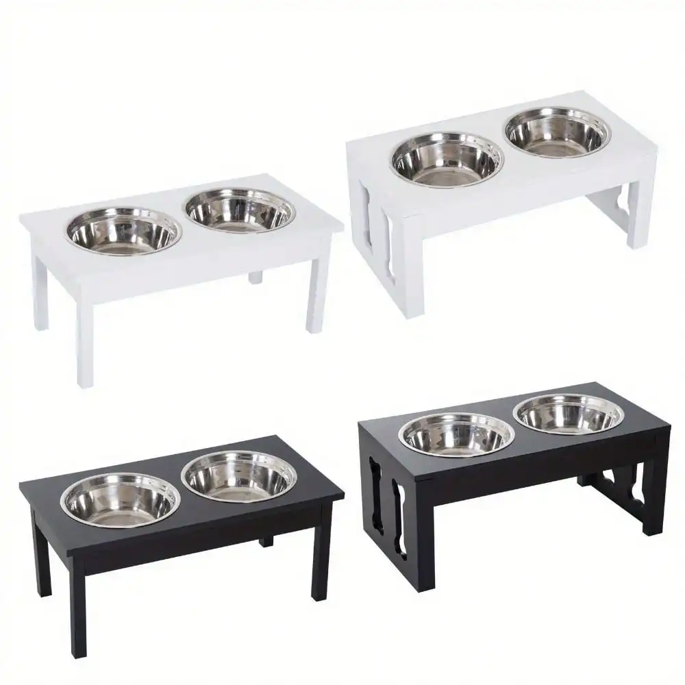 

10" Elevated Raised Dog Feeder Stainless Steel Double Bowl Food Water Pet Dish