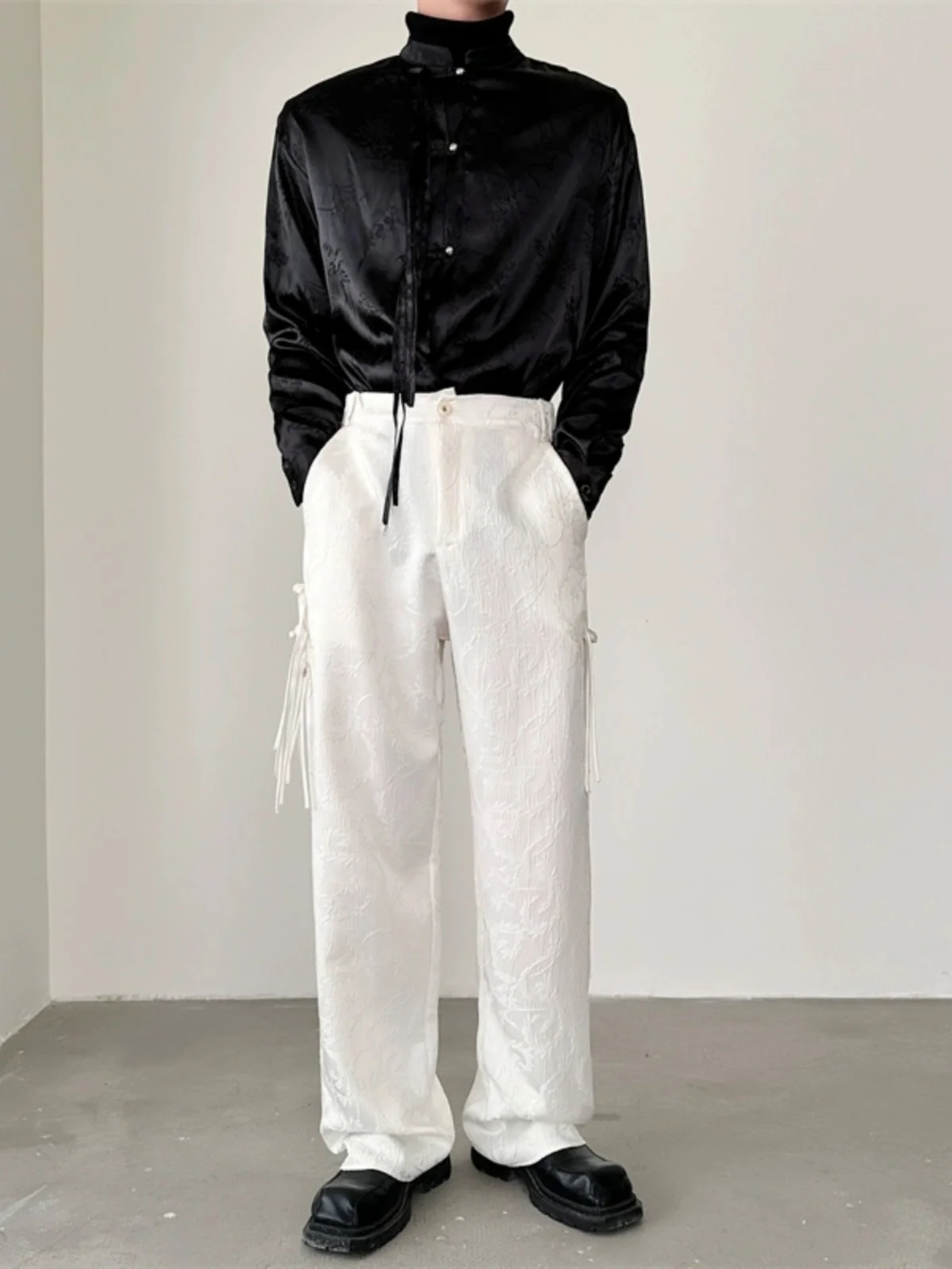 

Мужские повседневные брюки свободного кроя в корейском стиле с текстурным узором, прямые длинные брюки, осенне-зимняя модная модель