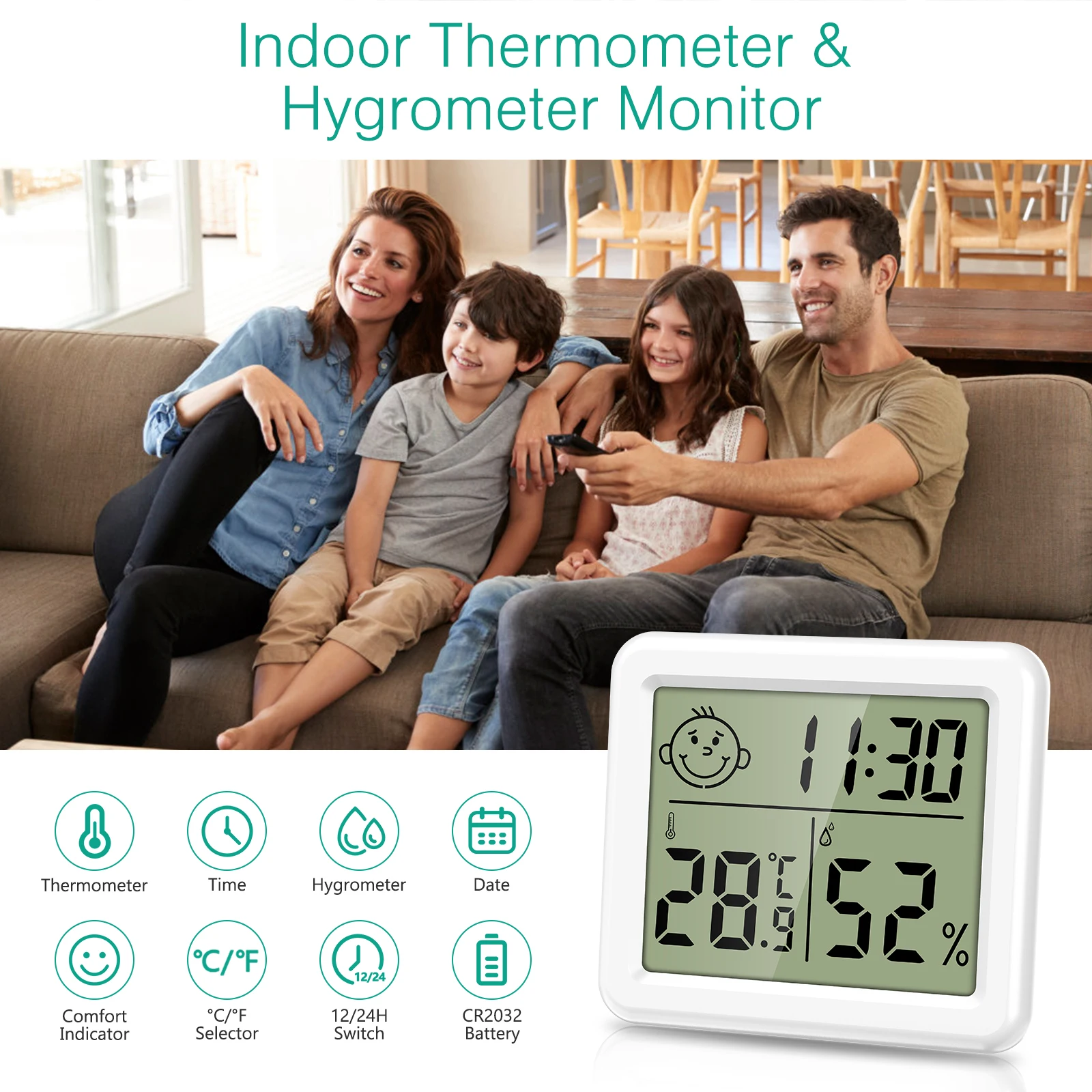 ORIA Thermometer Indoor Digital Hygrometer Mini LCD Temperature Monitor  Sensor Humidity Meter With Clock