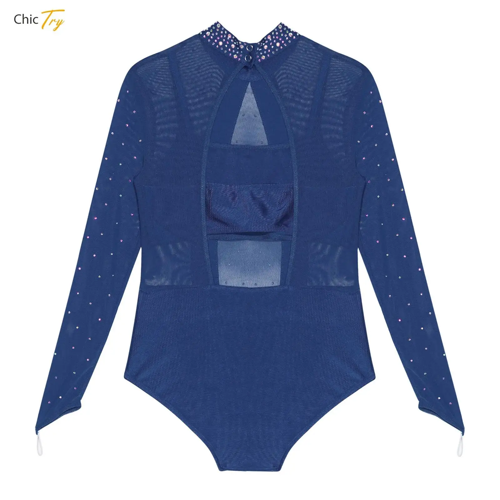 

Kids Girls Gymnastics Ballet Leotard Figure Skating Jumpsuit Long Sleeve Rhinestones Sheer Mesh Bodysuit Unitard with Camisole