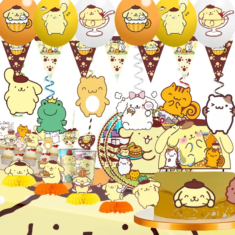 

Miniso Pom Pom Purin Theme Birthday Party Supplies Decorations Kids Birthday Disposable Tableware Tablecloth Party Theme Favors