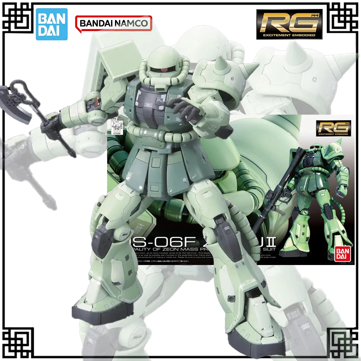ในสต็อกของแท้ Bandai Original Gundam ชุด RG 1:144 MS-O6F ZAKUII Action Figures ของเล่นสําหรับของขวัญเด็กคริสต์มาสของขวัญ