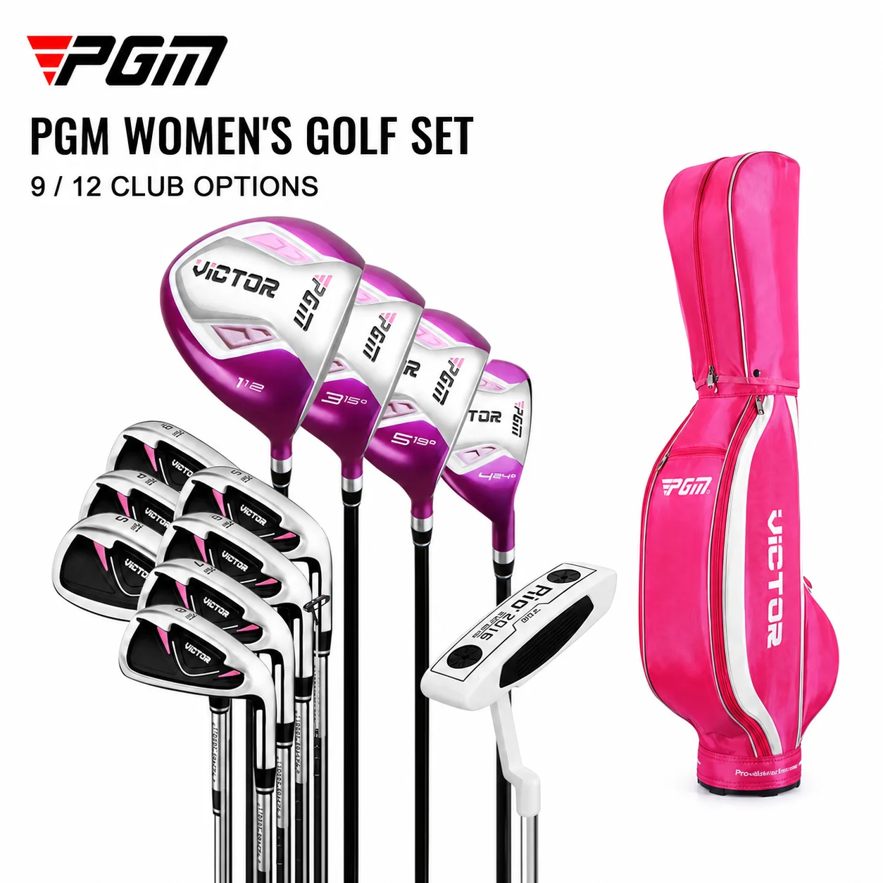 PGM Women's Golf Club Set 9/12 Clubs Right Hand Ladies Beginner Set Graphite/Stainless Steel Shaft with Golf Bag