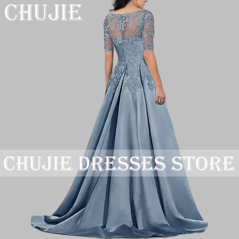 Satin Lace Applique Mother of The Bride Dress Prom Party Gowns Half Sleeve Customized Wedding Guest Dresses Formal Evening Dress