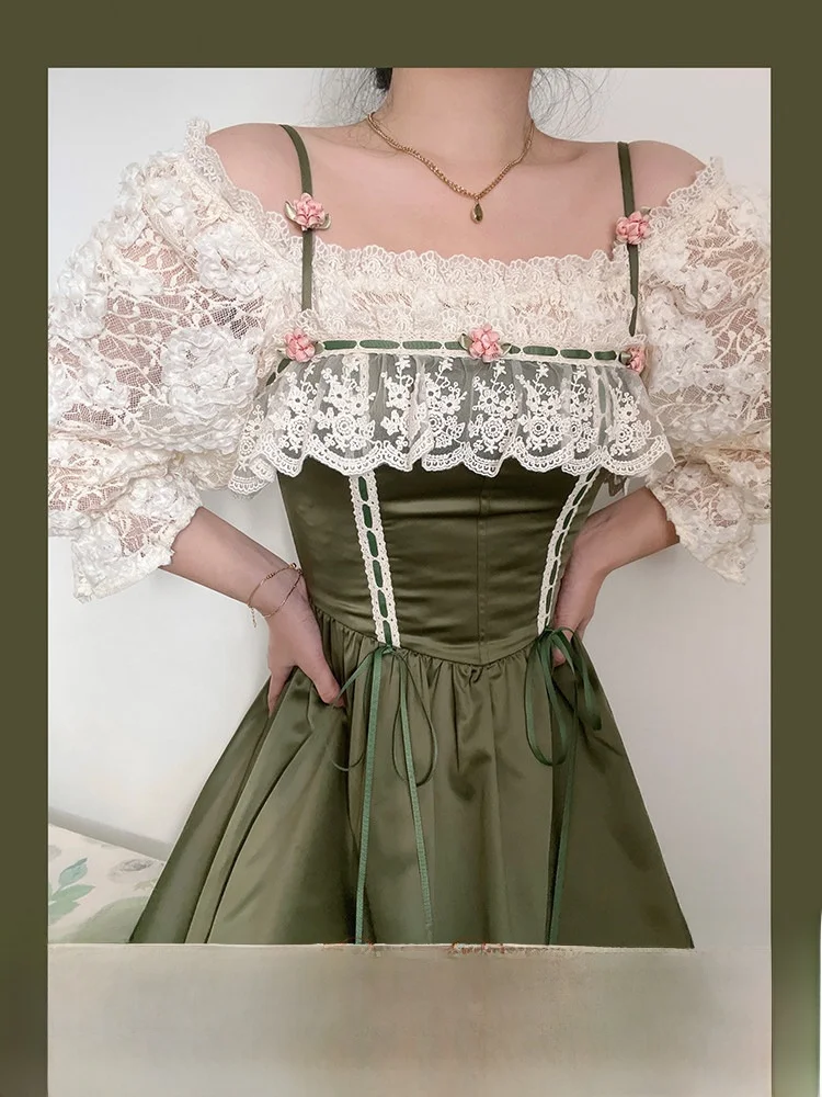 

Romantic Thief Vintage Lace Top Fibone Dr Slimming Set Retro Collectible Series Faionable Women's Ensemble 8-25 Years