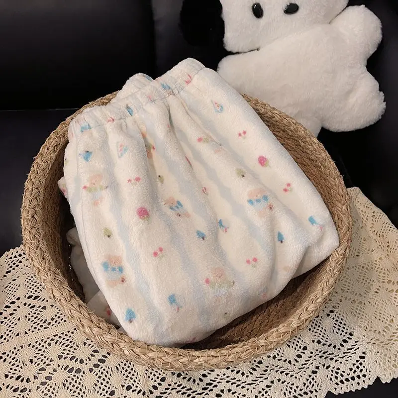 

Новый кавайный женский пижамный комплект, зимняя домашняя одежда из кораллового флиса, сохраняющая тепло, утепленная одежда для сна на флисовой подкладке, милый комплект ночного белья с героями мультфильмов