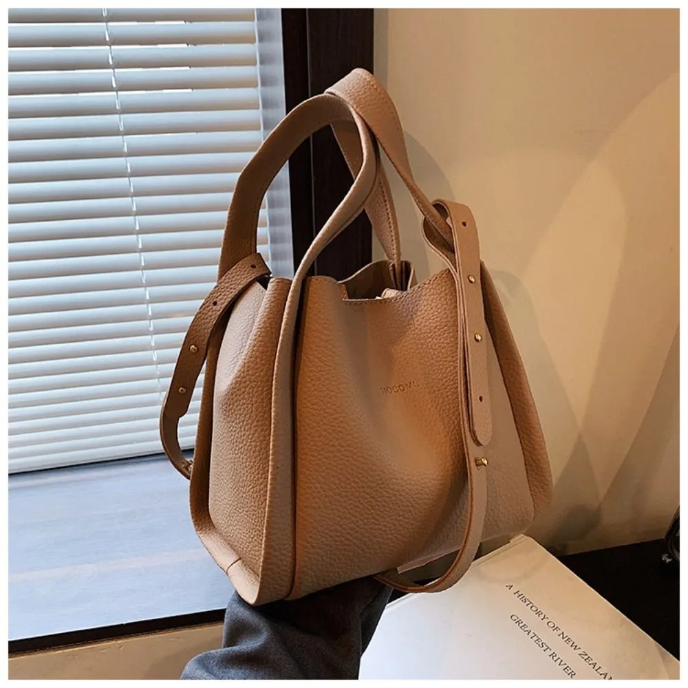 

Однотонная винтажная сумка-корзина с внутренней сумкой, вместительная сумка через плечо в корейском стиле, комплект для мамы и ребенка