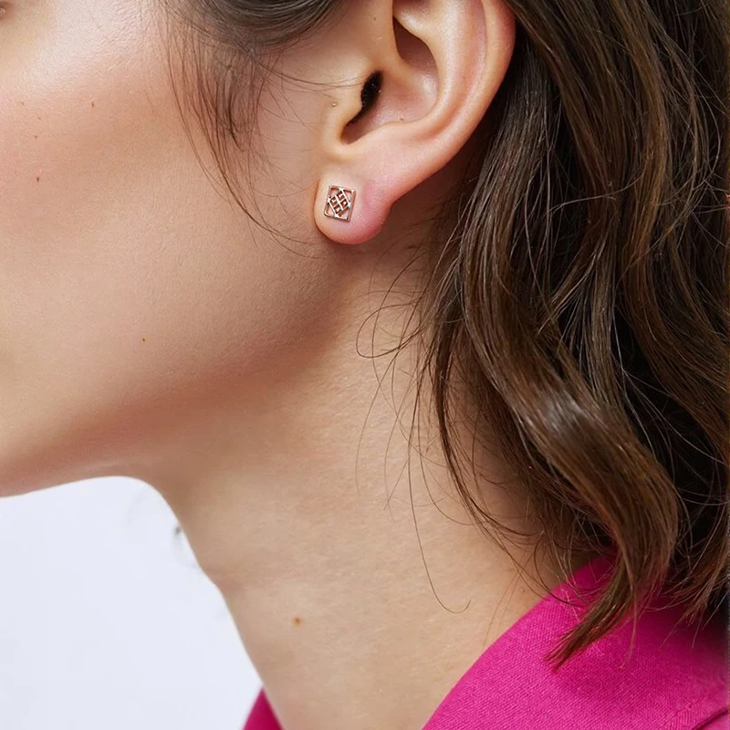 

CH Geometric Stud Earrings Square Cut Out Design Gold Silver Plated Minimalist Modern Jewelry For Women Daily Gift