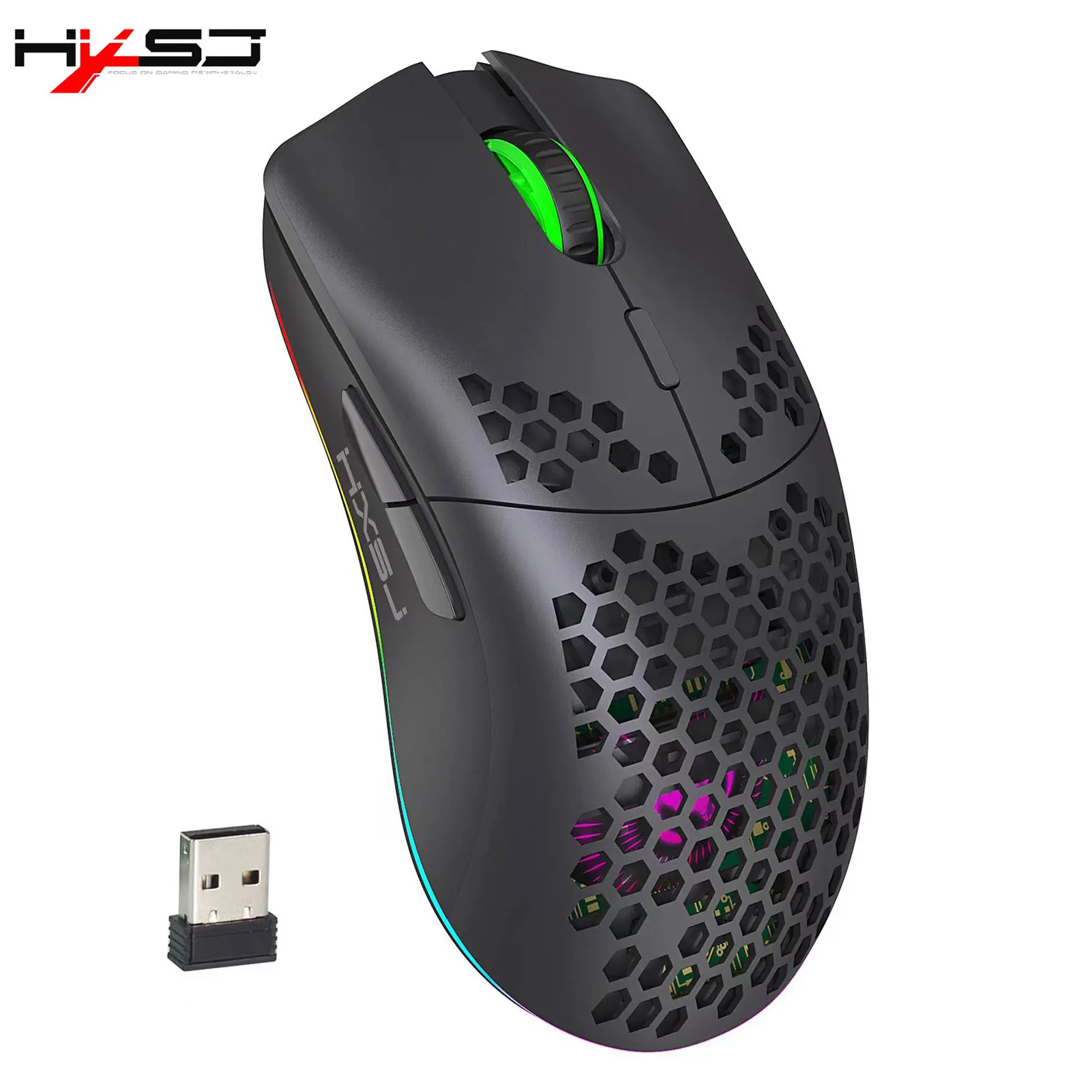 

HXSJ T66 Mouse 2.4G Wireless Gaming Mouse RGB Lighting Charging Mouse w/ Adjustable DPI Ergonomic Design for Desktop Laptop PC