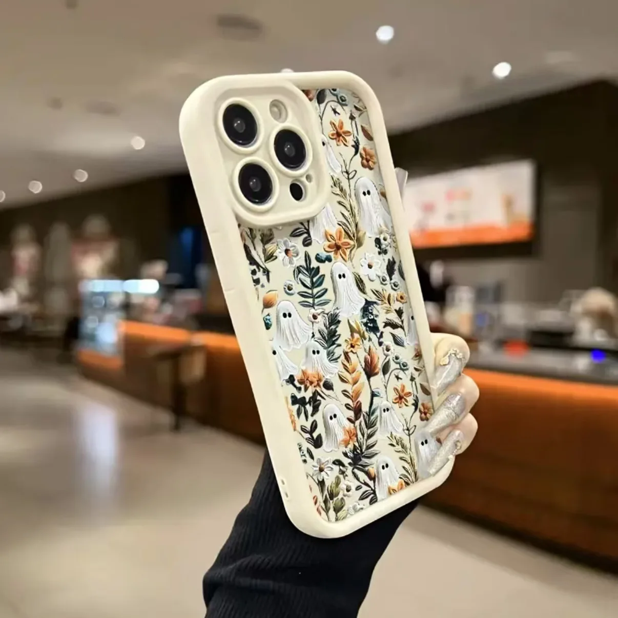 حافظة بنمط حديقة مخيفة للهالوين لهاتف 17 Pro Max 16 16e 15 14 Plus 13 12 11 Air XR X XS مصد حماية من السقوط من مادة البولي يوريثان الناعمة