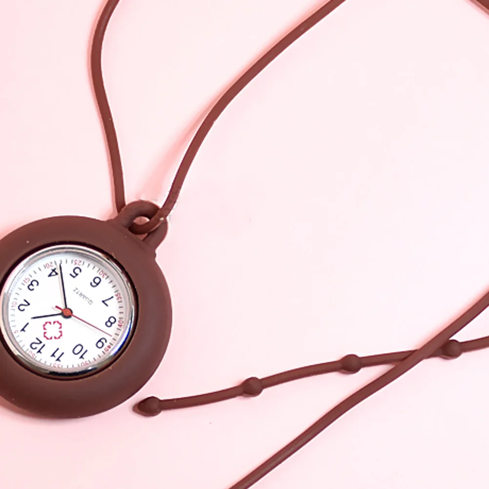 

1Pcs Medical Silicone Nurse Hanging Watch Lightweight Durable Pocket Watch Simple Practical Design Coffee Color