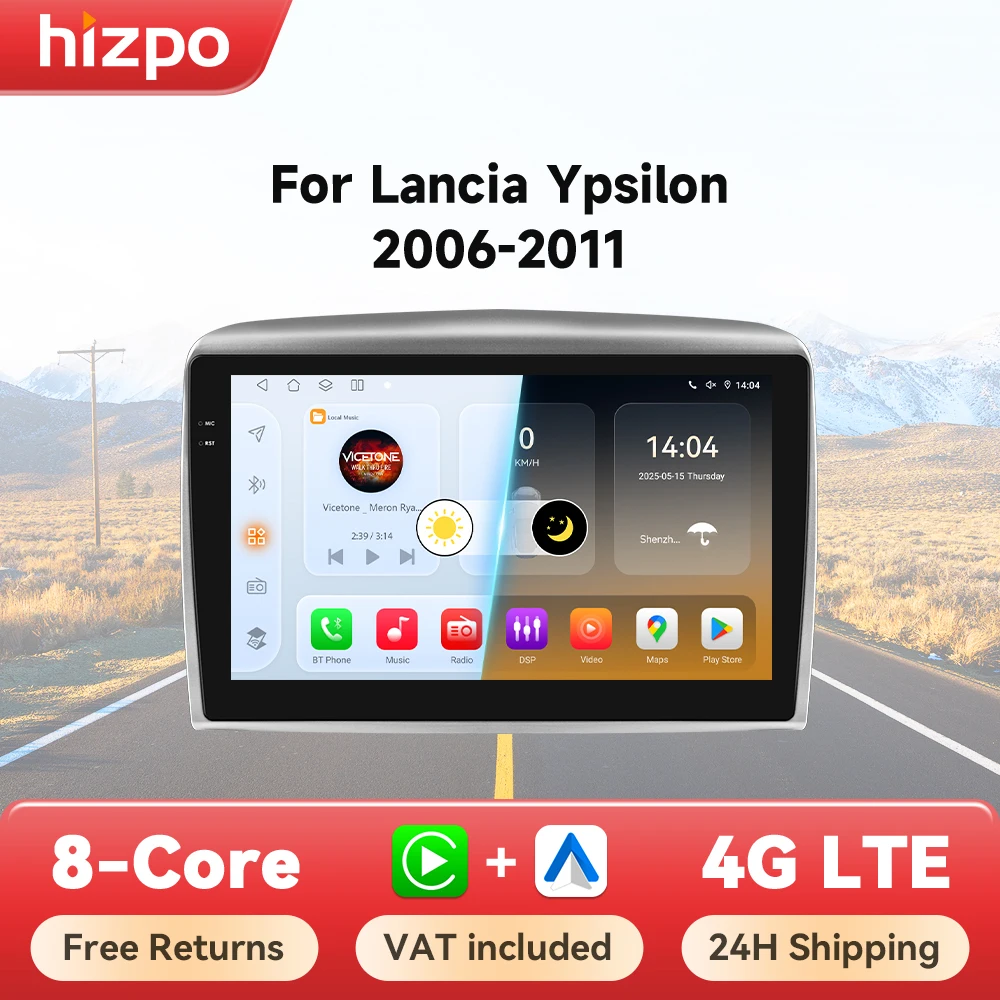 Hizpo 9 pollici per Lancia Ypsilon 2006 - 2011 Wireless Carplay Android Auto Car Lettore multimediale Autoradio Dispositivi elettronici 4G