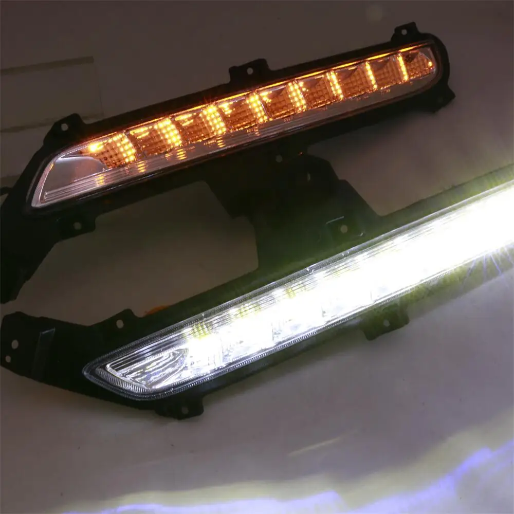 

July King Car Daytime Running Lights for KIA K2 RIO 2015 2016 2017, 6000K LED Front Bumper DRL + Yellow Turn Signals