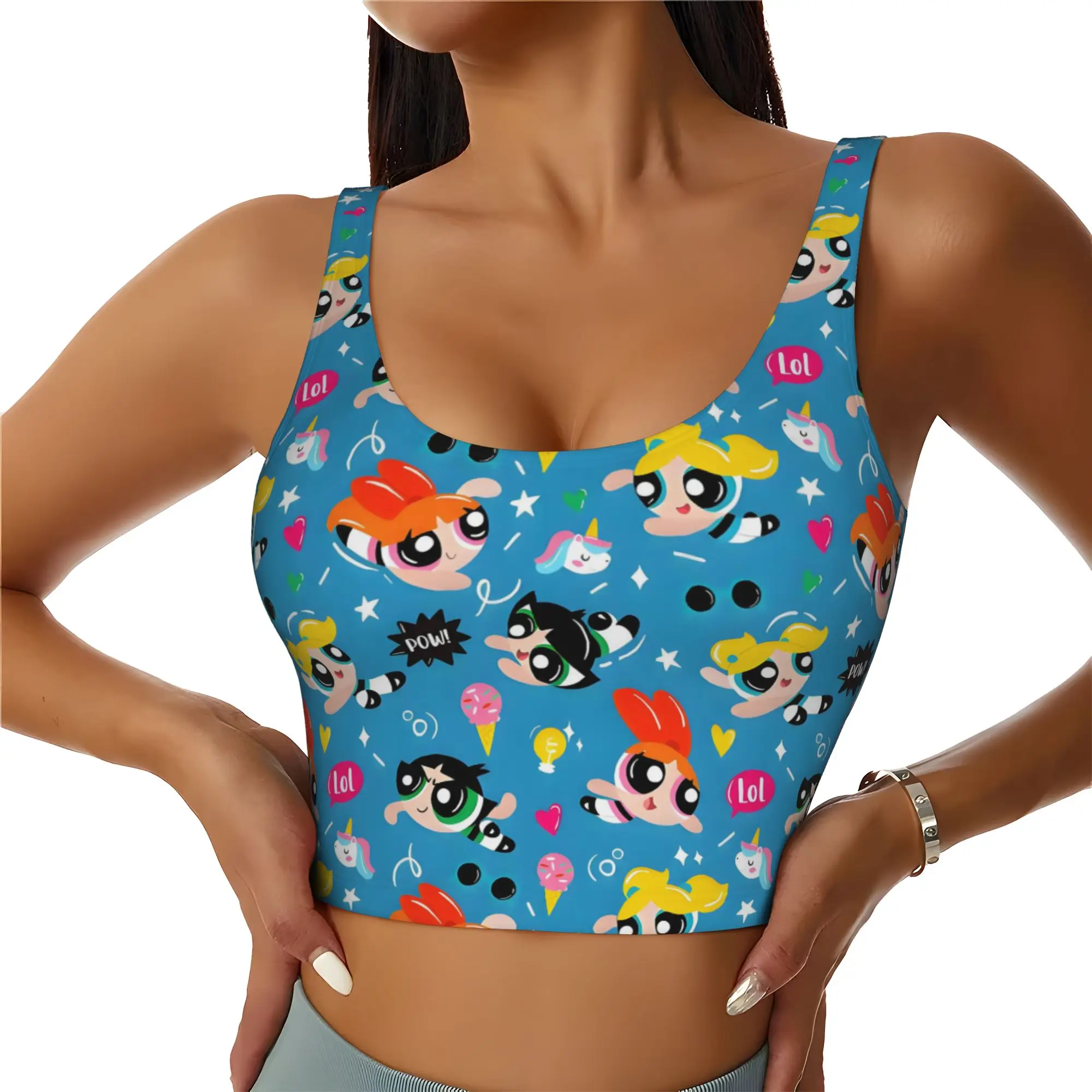 Custom Poweres Anime Puffes High Impact Sports Bras Women Buttercup Blossom Bunny  Seamless Workout Running Crop Tank Tops