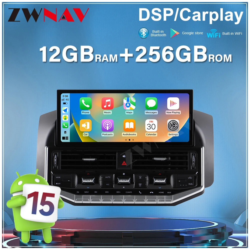 Car Screen 12.3 Inch Android 15 Car Radio For Toyota Land Cruiser LC200 2008-2021 GPS Navigation Wireless CarPlayDSP Head Unit