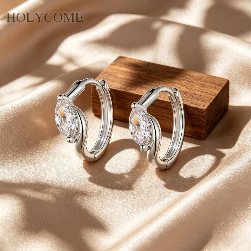 Marquise Moissanit-Ohrringe für Damen, S925 Sterlingsilber-Schmuck, Modische Vielseitige Moissanit-Diamant-Creolen – Detail 6