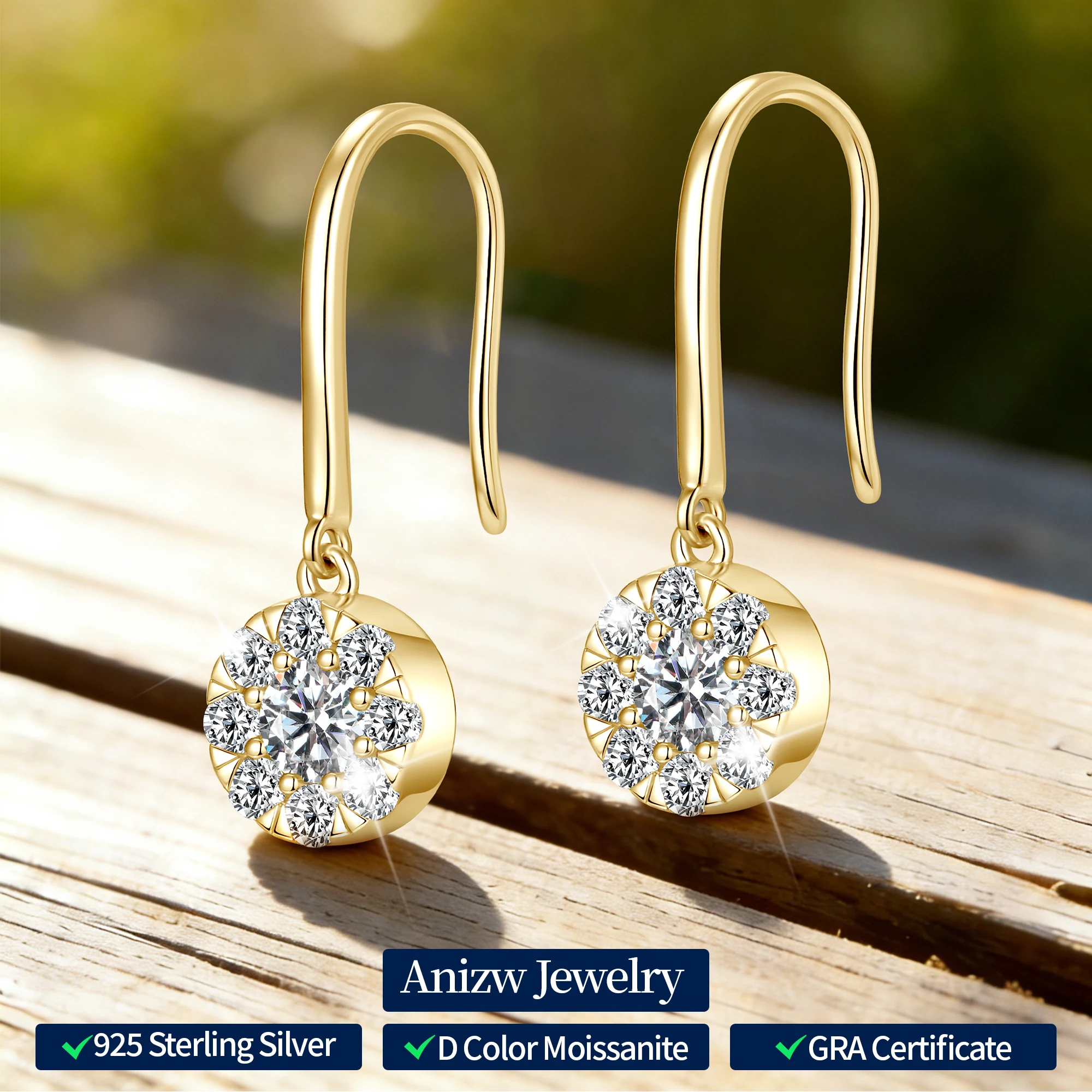 

Anziw 925 Moissanite Drop Hook Earrings Sterling Silver for Women 4mm&2mm Lab Diamond 2025 New Cute Flower Earrings Fine Jewelry