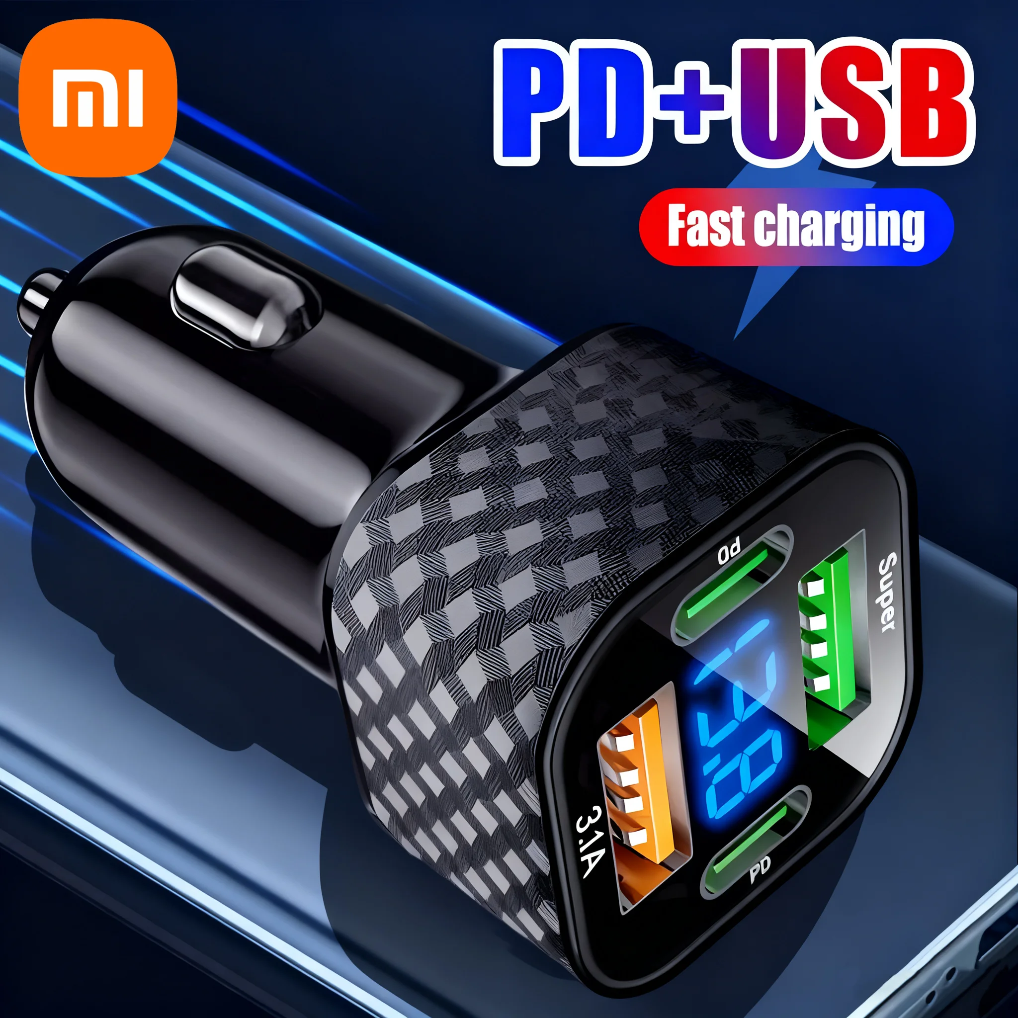 شاحن هاتف السيارة Xiaomi 380W Dual PD 4 in 1 USB C مع شاشة عرض الجهد ومحول شحن سريع للغاية لهاتف iPhone Oppo Vivo Samsung