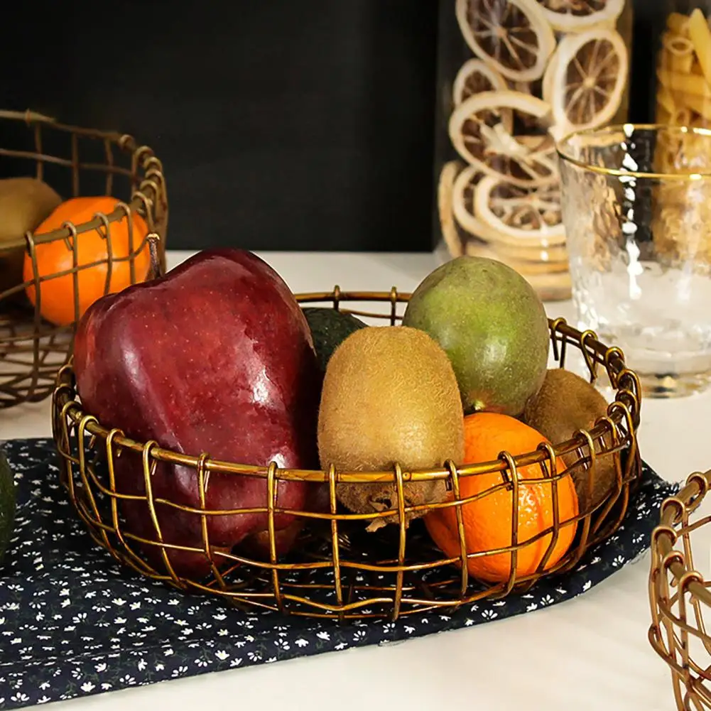 Fruit Bowl Rustic Table Centerpiece Round Shape Iron Wire Fruit Storage Basket for Home Table Large Fruit Basket Bowl