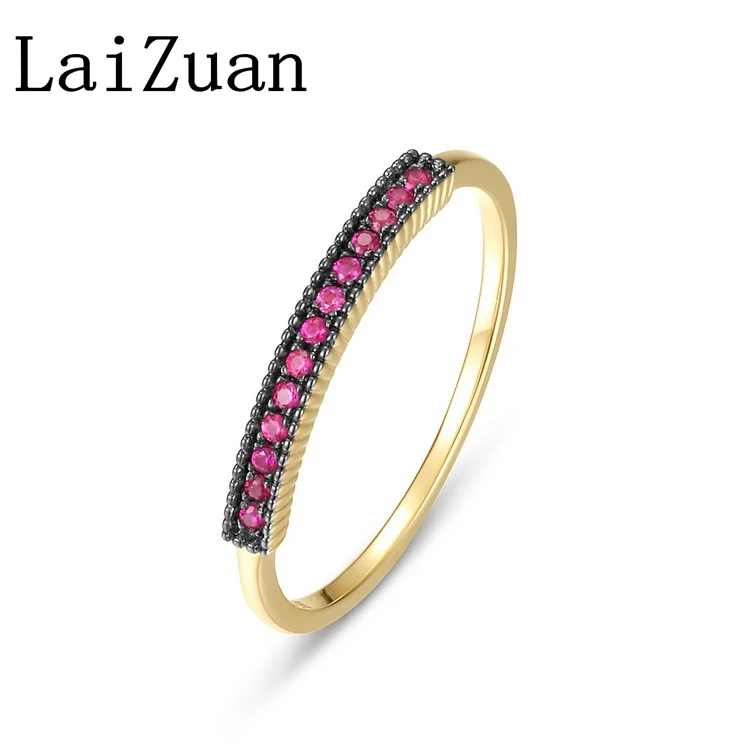 

LaiZuan однотонное 14-каратное желтое золото AU585, круглое обручальное кольцо с натуральным розовым сапфиром для женщин, винтажное ювелирное изделие с драгоценным камнем, подарок