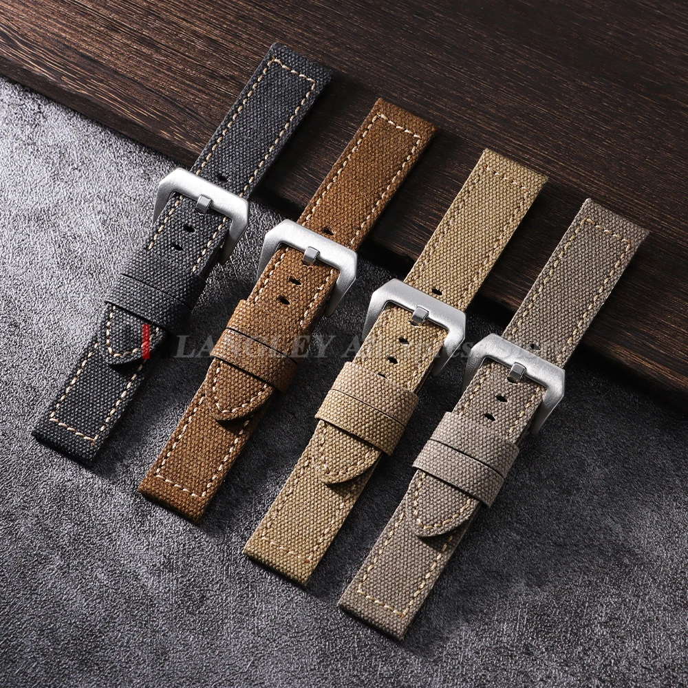 Pulseiras de couro de lona feitas à mão 20mm 22mm 24mm para panerai para omega para seiko vintage marrom masculino esporte relógio pulseira acessórios