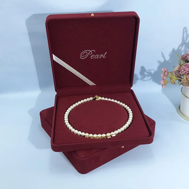 Pearl Necklace Storage Box Set Velvet Crown for Wedding Pendants Jewelry Organizer Gifts Packaging Display Jewelry Box