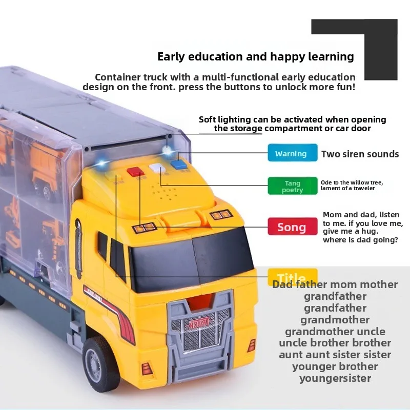 Conjunto de carros de brinquedo grande para crianças, veículos de construção de simulação de liga, incluindo modelos de escavadeira de motor de incêndio de contêiner de caminhão