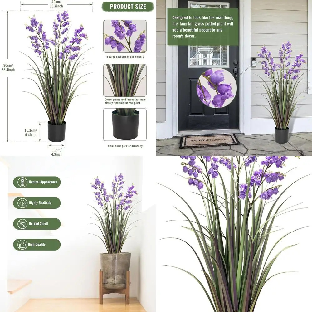 

Purple Artificial Lily of the Valley and Snake Plant Set for Home Decoration, 36 Indoor Grass Accents