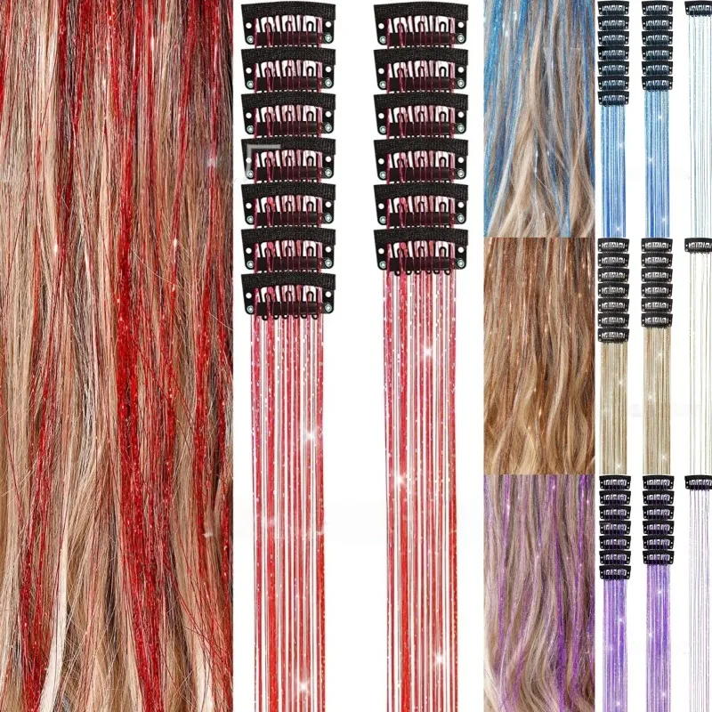 Shiny Threads Glitter Hair Tinsel Kit Gold Silk Hair Glitter String Extensions Accessories for Women Headdress
