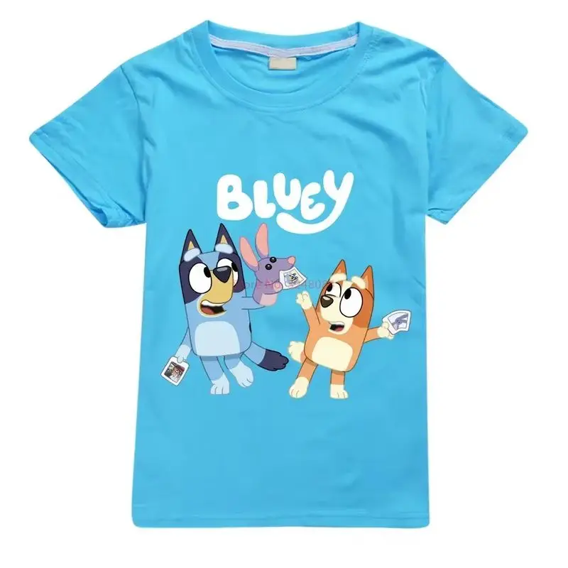 New Anime Bluey Summer Casual Printed Top Bingo Bluey Family Round Neck Pure Cotton Short-Sleeved T-Shirt Boy Girl Birthday Gift