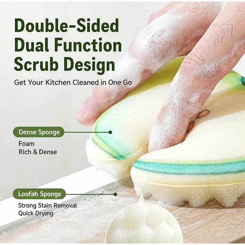 1/3/5pcs Cute Fruit‑shaped Dishwashing Sponge, for Curved Plates, Pot Edges, Sink Corners, Effectively Remove Grease & Stains
