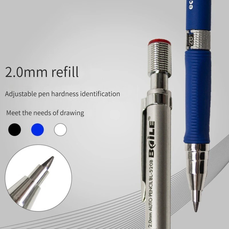 Mechanical Pencil Set 2.0mm With 2B Black/Colors Lead Refill For Writing Sketching Art Drawing Painting School Automatic Pencil view 6