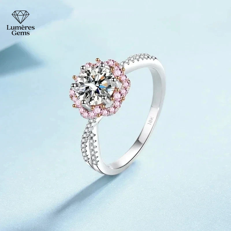 

Party jewelry exquisite lady 18K white gold VVS1 D color 1 carat moissanite Diamond womens advanced sense Sakura rings gril gift