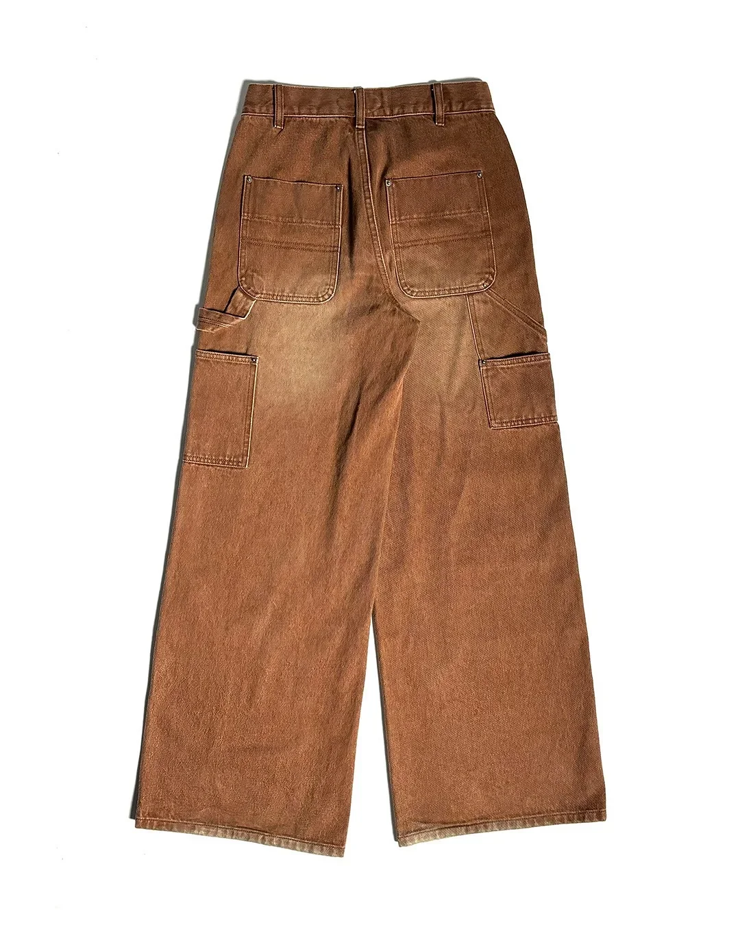 Vintage Y2K Brown Washed Double Knee Work Jeans Gothic Punk Retro Loose Wide Leg Unisex
