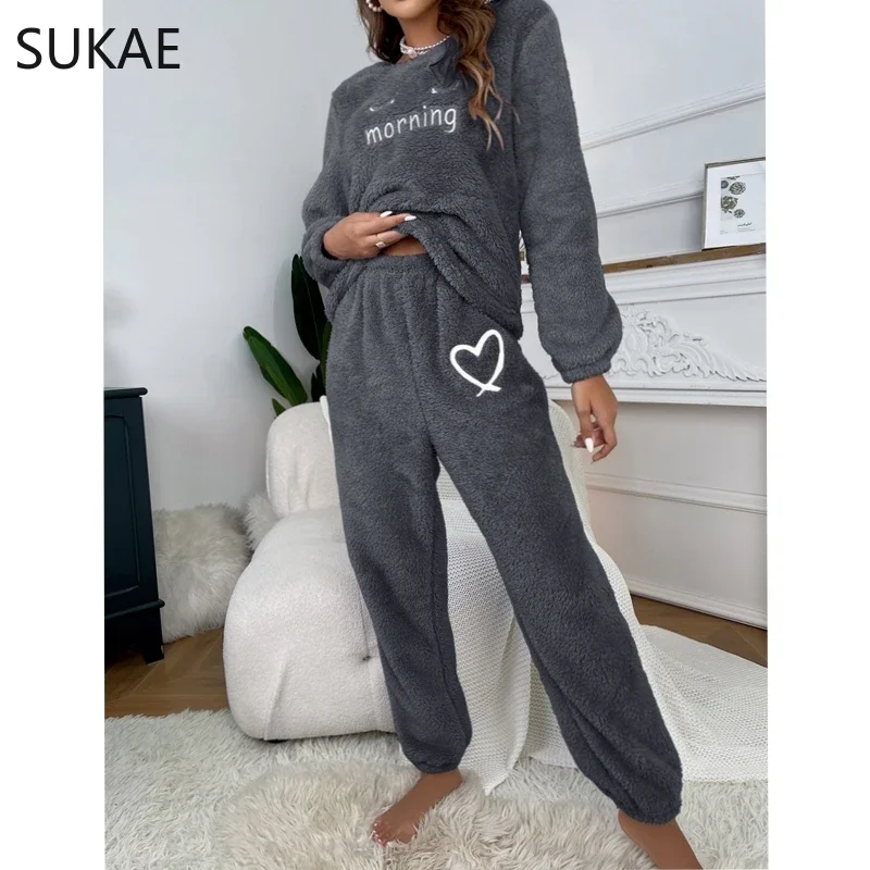 Thick Fluffy Homewear Winter Woman Pajamas Set Pullover Lashes Sleepwear Cozy Flannel Pijamas Cold Thermal Lady Lingerie Pyjama