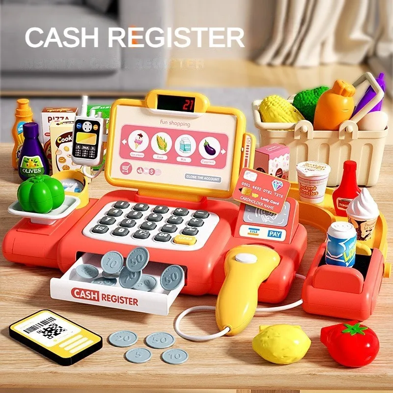 Supermarket Cash Register Toys Shopping Intelligent Recognition Pretend Play with Scanner Microphone Credit Card Toy for kids