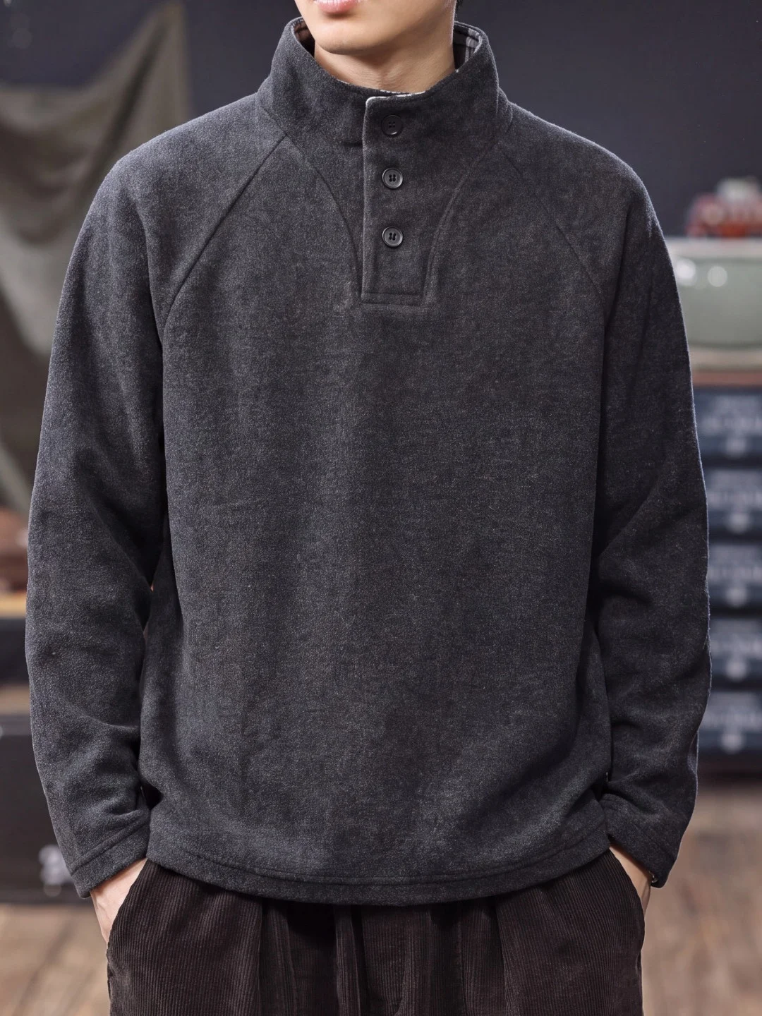 Retro American High Collar Sweatshirt Men's Loose Long Sleeve T-Shirt Woolen Outerwear Spring Autumn Trendy Brand Casual Wear