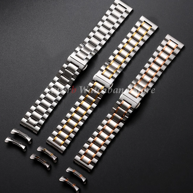 カーブエンドステンレススチール時計ストラップロンジン用ティソブレスレット 12/13/14/16/17/18/19/20/21/22/23/24 ミリメートルバタフライクラスプ