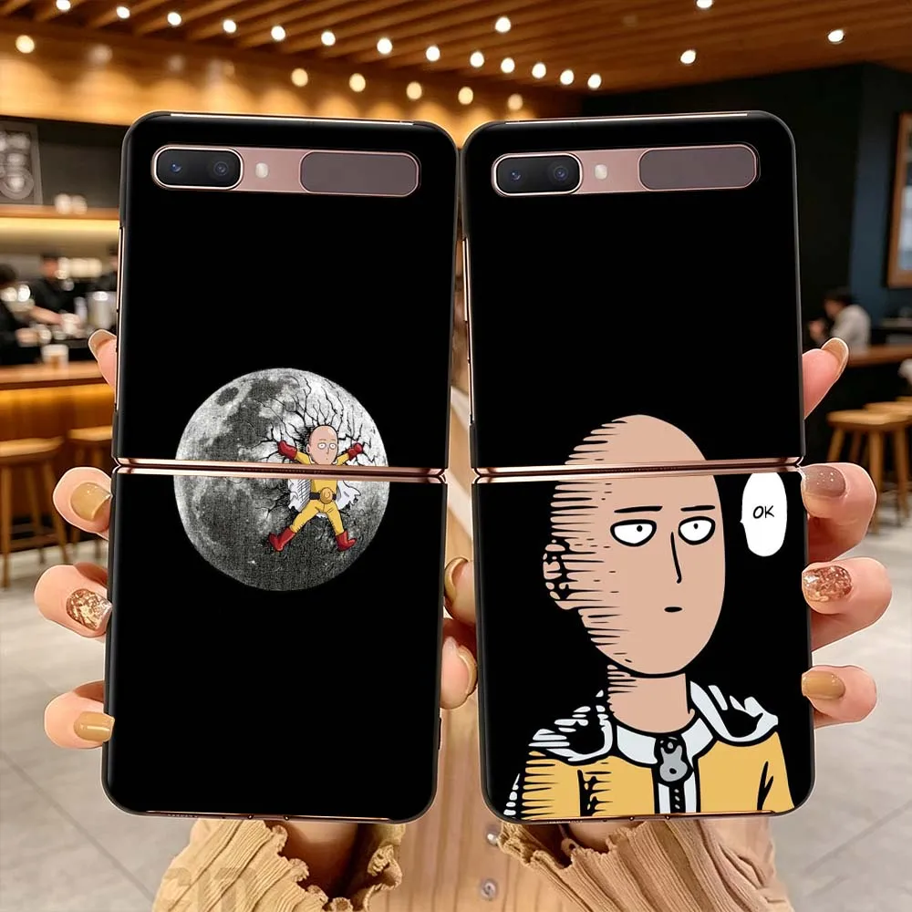 Anime One Punch Man Cartoon For Samsung Galaxy Z Flip 3 4 5 6 7 5G Matte Non-slip PC Shockproof Black Hard Cover Phone Case