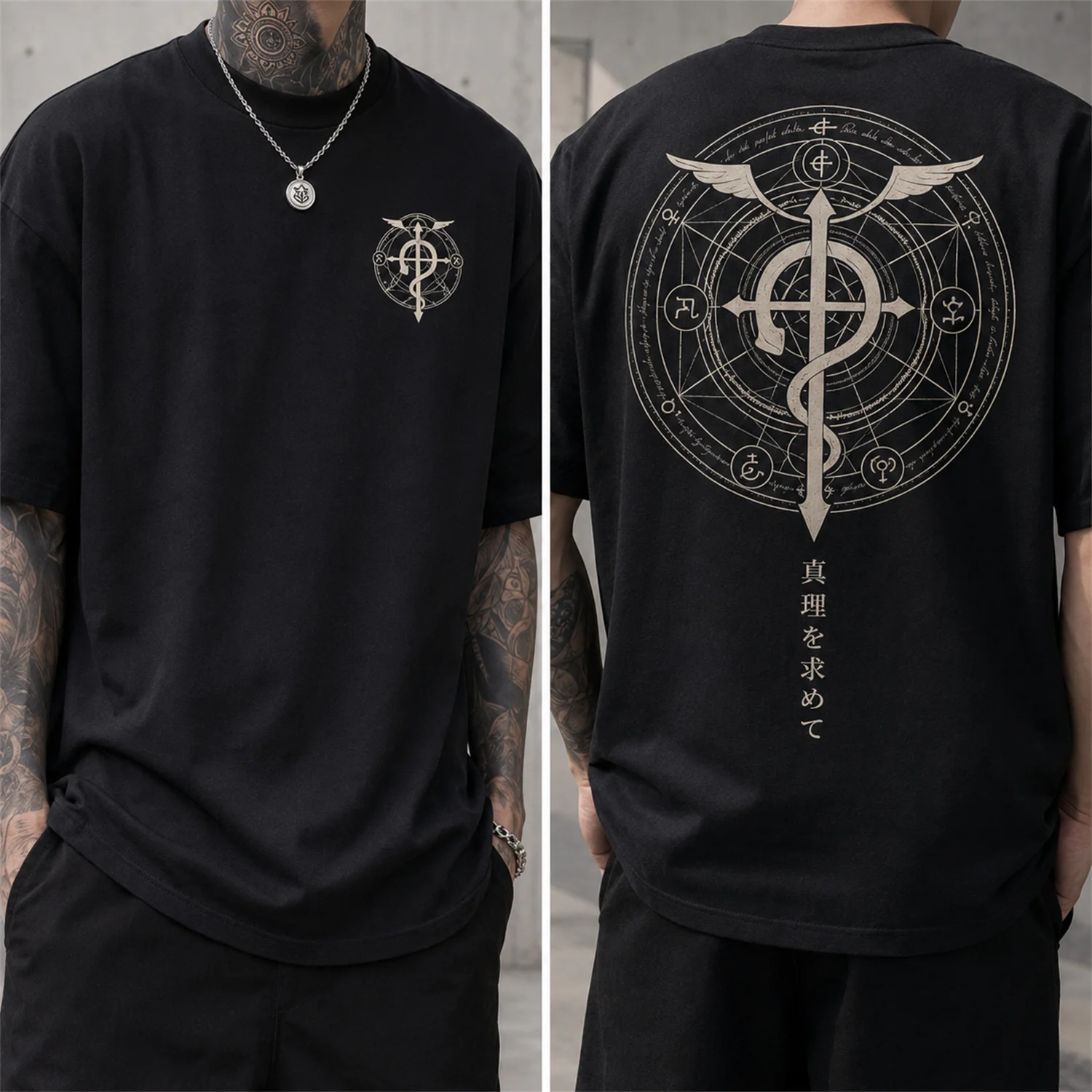 Men Fullmetal Alchemist Cotton T Shirt Flamel Symbol Anime Graphic Tee Short Sleeve Gothic Y2K Streetwear Top