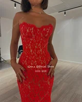 Qanz Red Lace Appliques Robes De Soirée Sweethert Sleevelss Mermaid Prom Dresses Corset Back Evening Dresses Woman Customized 3
