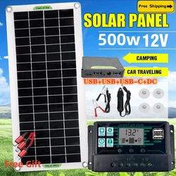 RZ 500W Flexible Solar Panel 12V Battery Charger Dual USB With 10A-100AOutdoor waterproofing Solar Cells  for Phone Car Yacht RV