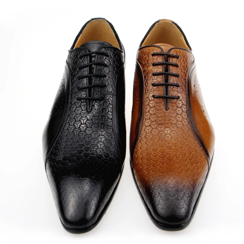 High Quality Formal Genuine Leather Shoes Men\'s Evening Wedding Comfortable Footwear Side Carving Shoes Black Brown Brogue