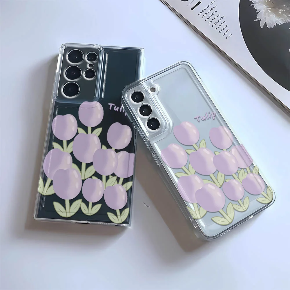 A02 A02S A20 A30 M10S A14 Purple Tulips Phone Case For Samsung A13 A04S A23 A33 A53 A22 On Samsung A72 A73 A03 CORE Case Funda  