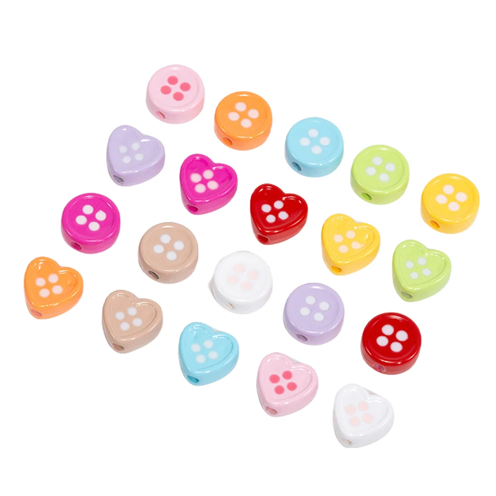 20pcs Mixed Random Color Button Love Heart Beading For DIY Bracelet Necklace Jewelry Making Supplies Accessories Findings Crafts