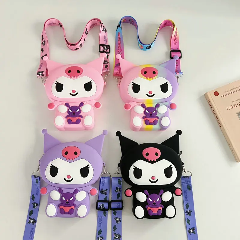 Sanurgente Kuromi-Sac à Main observateur et Étanche en Silicone avec Fermeture Éclair, Interrupteur, Mignon, Initié, Portefeuille pour Enfants, Petit, Rangement, Cadeaux