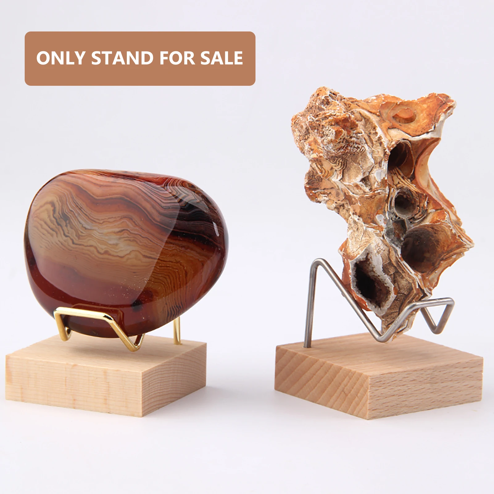 Metal Arm Mineral Stand Display Holder Rack Wood Support Base For Crystal Minerals Ores Agate Rocks For Home Office Show Room
